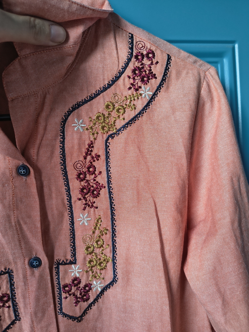 Peach Embroidered Button-Front Tunic - Picture 6 of 14
